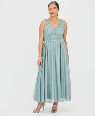 Connected Petite Surplice-Neck Sleeveless Shimmer Dress