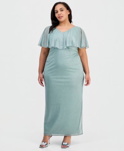 Женское платье Connected Plus Size Cape-Overlay V-Neck Glitter Dress