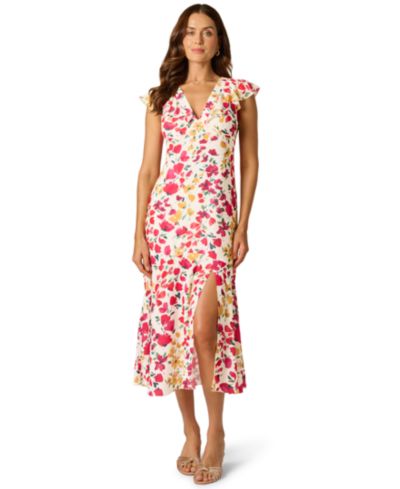 Платье-миди Adrianna Papell Women's Floral Print V-Neck