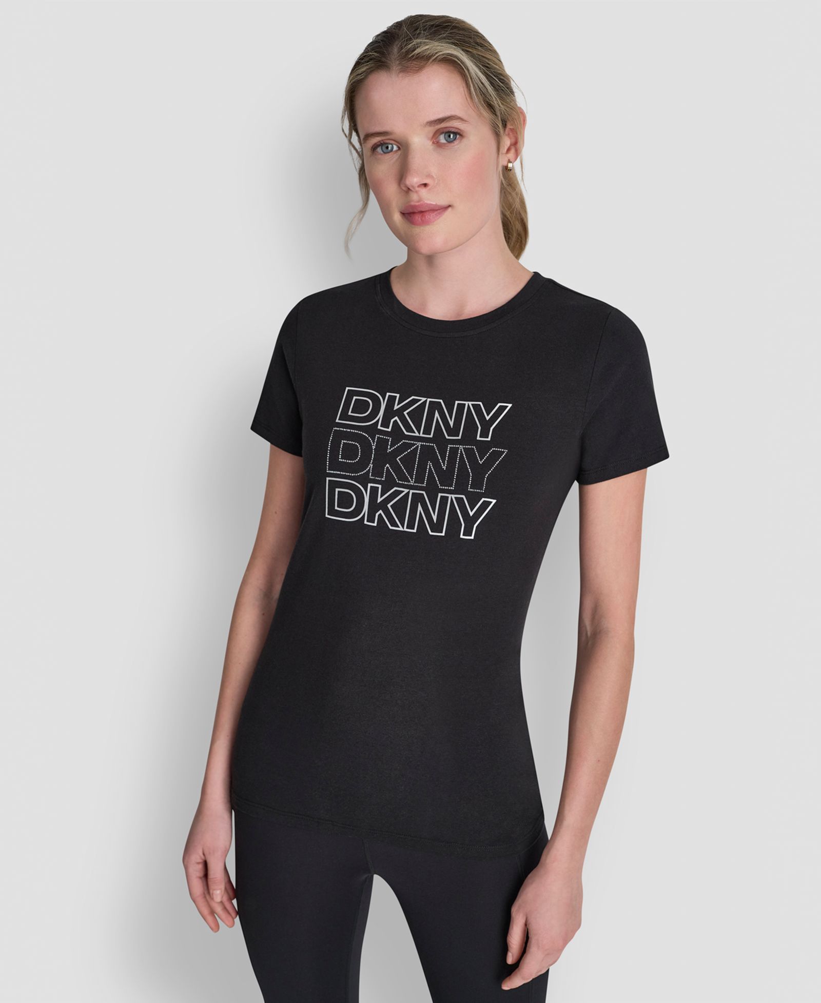 DKNY Sport Women's Triple Rhinestone Foil Logo T-Shirt