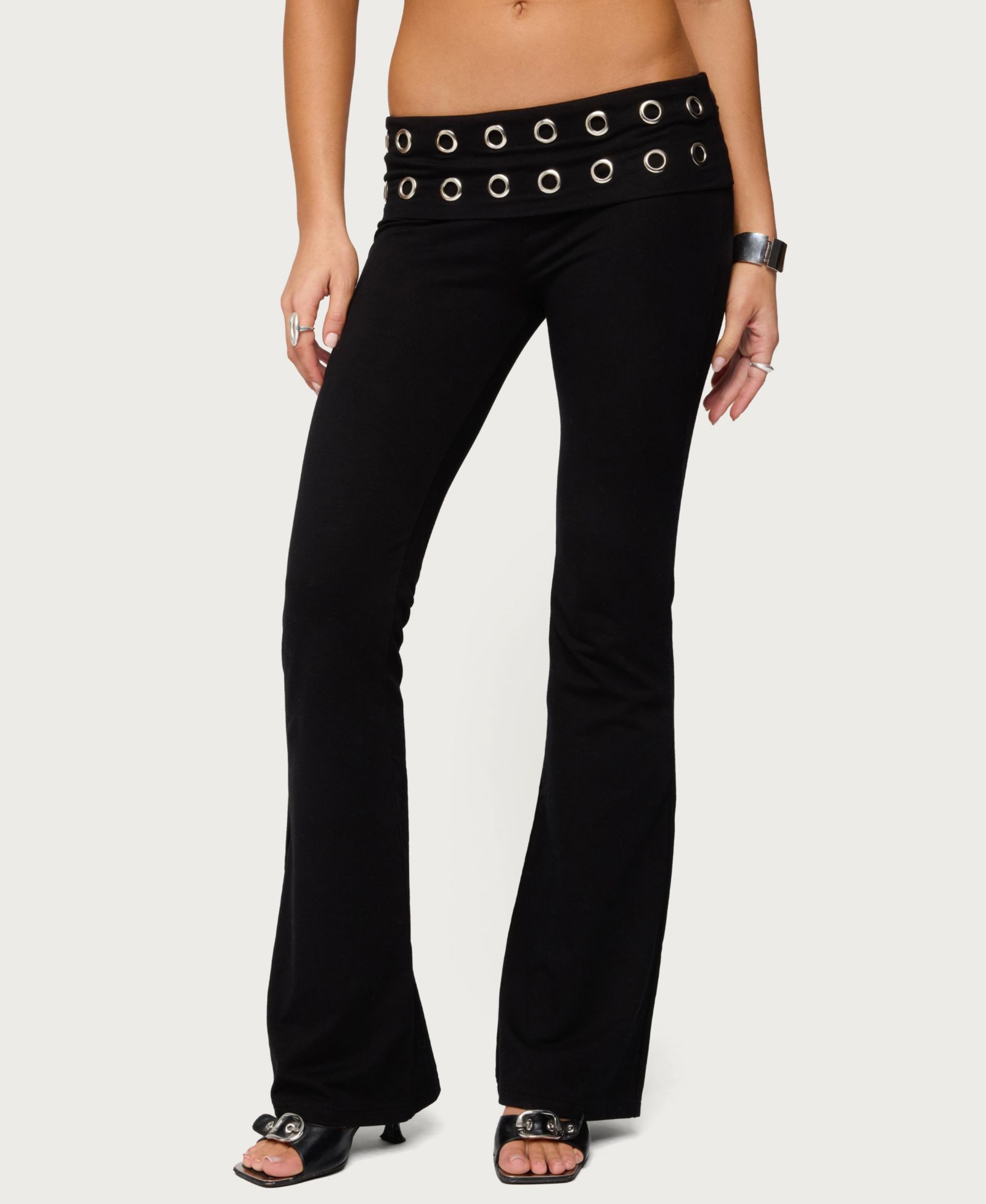 Edikted Women's Nairobi Grommet Foldover Flared Leggings