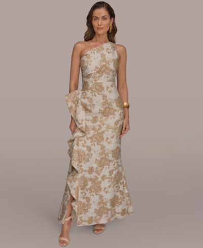 Женское вечернее платье Petite Donna Karan New York с цветочным принтом на одно плечо