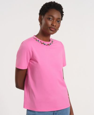Isaac Mizrahi Women's Short-Sleeve Embellished T-Shirt