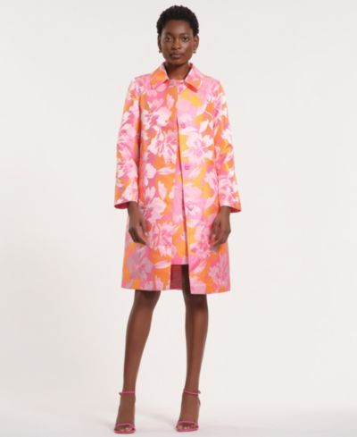 Женское тренч-пальто Isaac Mizrahi Long-Sleeve Collared Floral Trench Coat