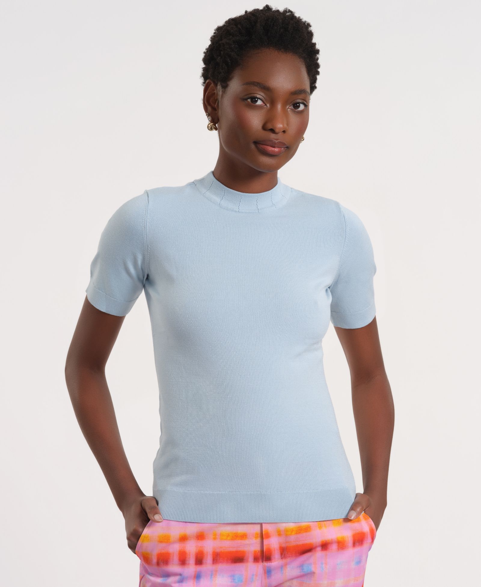 Топ Isaac Mizrahi Women's Short-Sleeve Mock Neck