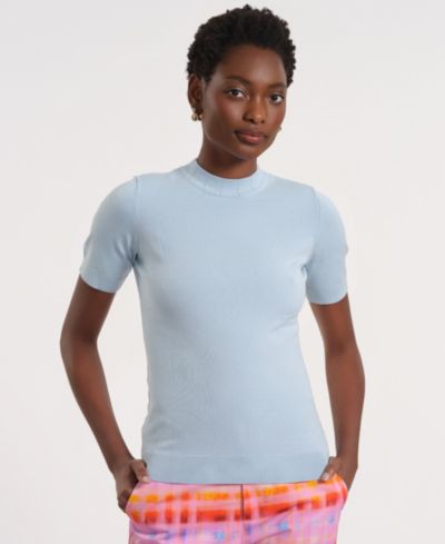 Isaac Mizrahi Women's Short-Sleeve Mock Neck Top
