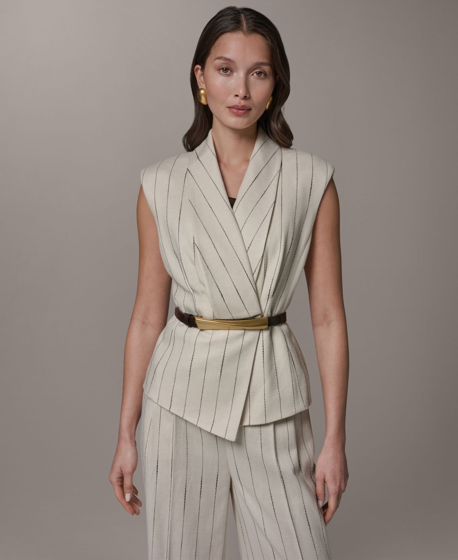 Женский жилет Donna Karan New York Belted Pinstripe