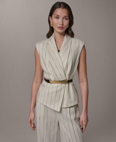 Donna Karan New York Women's Belted Pinstripe Vest, Regular & Petite