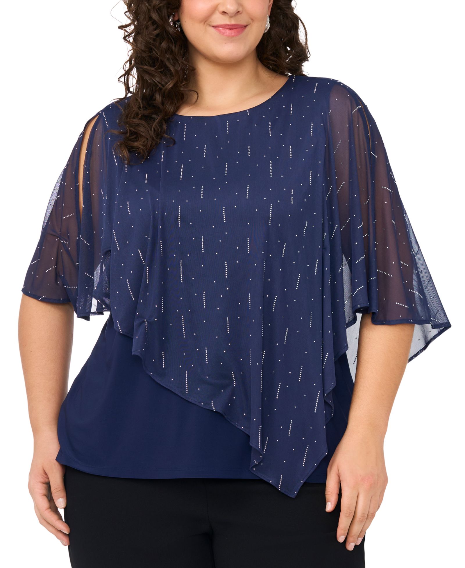 MSK Plus Size Cape Overlay Crewneck Top