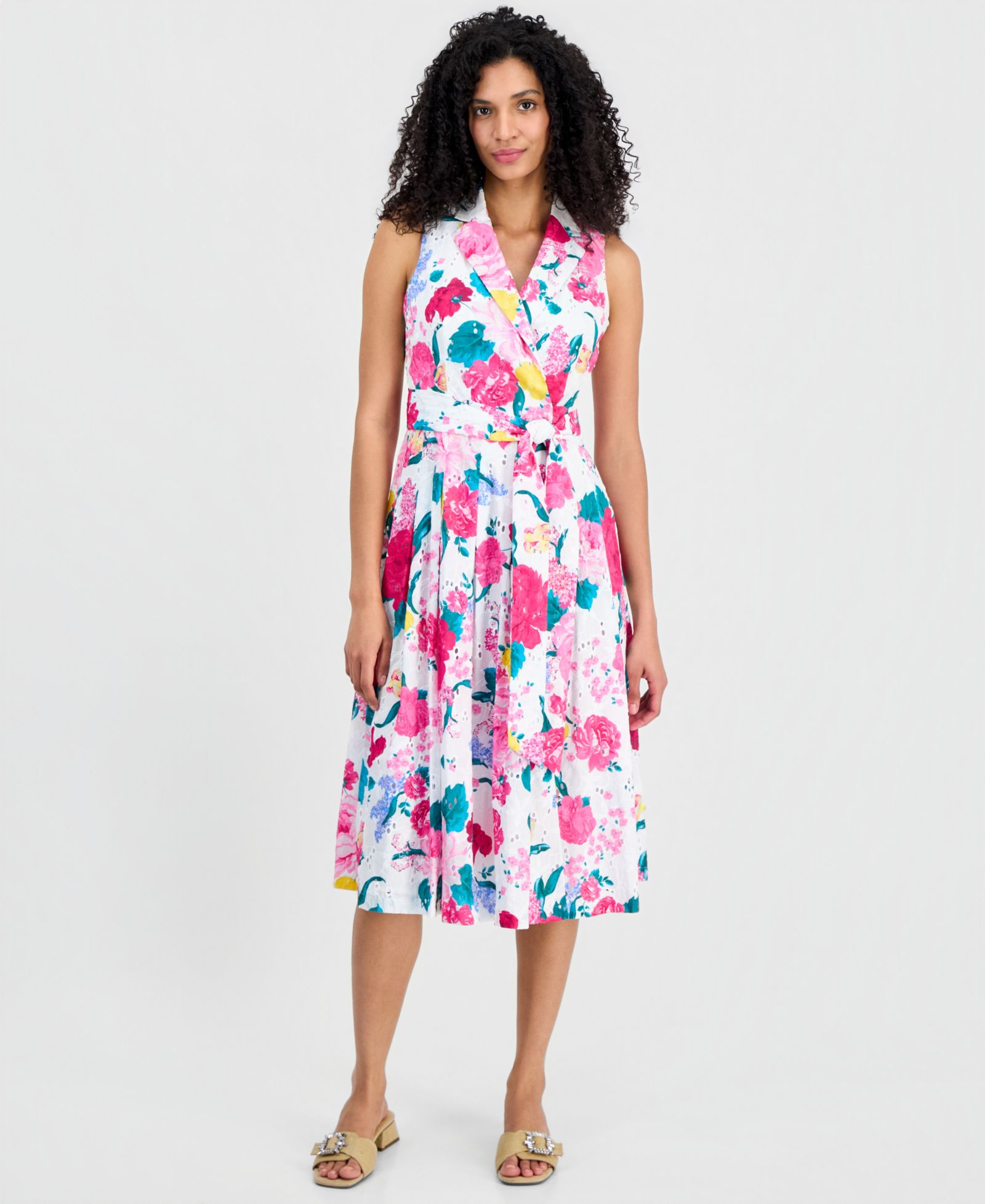 Женское платье Anne Klein Petite V-Neck Notch Collar Printed Wrap