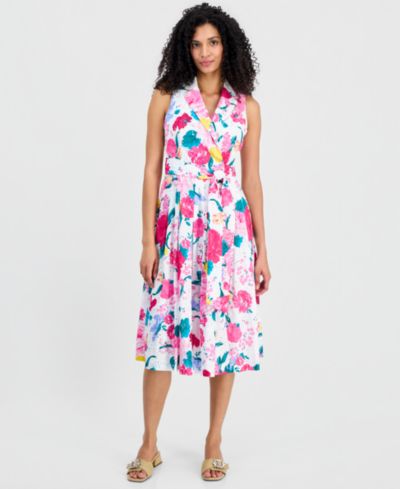 Anne Klein Petite V-Neck Notch Collar Printed Wrap Dress
