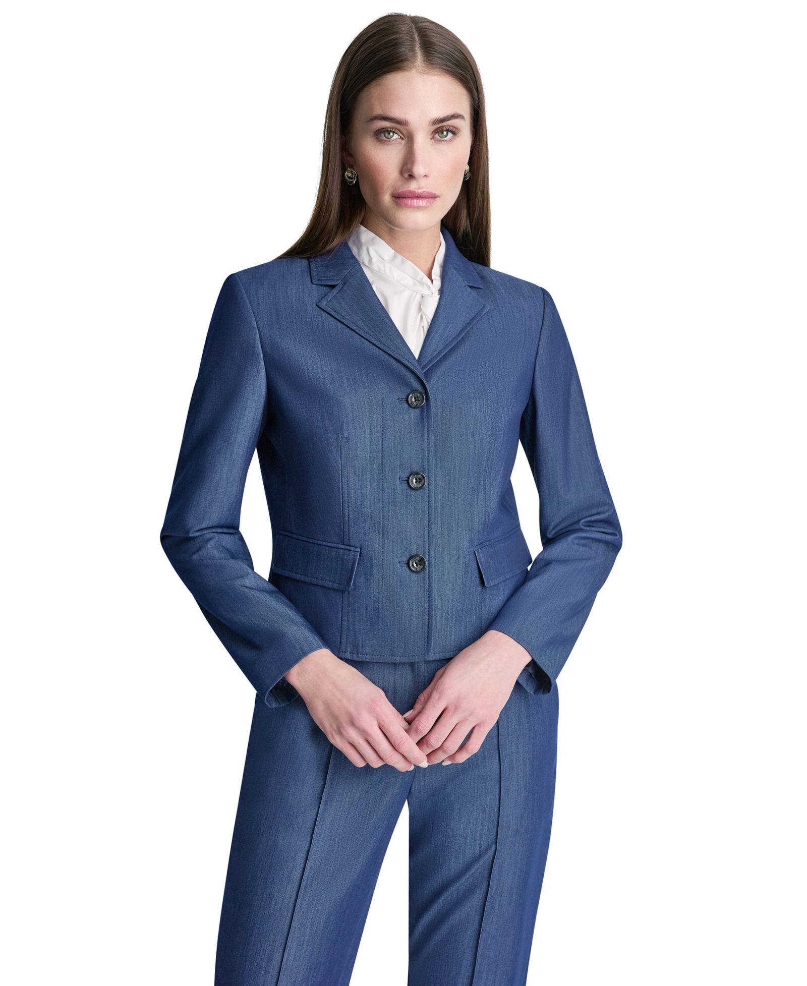 Укороченная джинсовая куртка DKNY Petite Dressy Denim Notch Collar