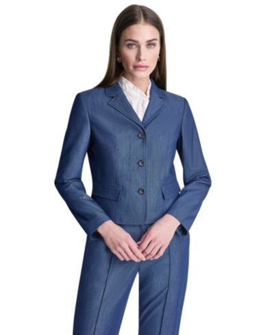 Укороченная джинсовая куртка DKNY Petite Dressy Denim Notch Collar