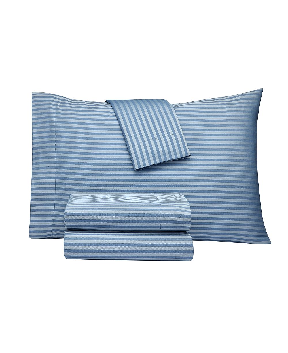 Macy's Dobby Stripe 200-Thread Count Cotton Blend 4-Pc. Sheet Set, Queen
