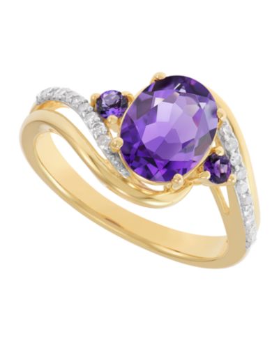 Кольцо с аметистом (1/4 ct. t.w.) и бриллиантом (1/8 ct. t.w.) из стерлингового серебра с напылением 14k Yellow Gold-Plated