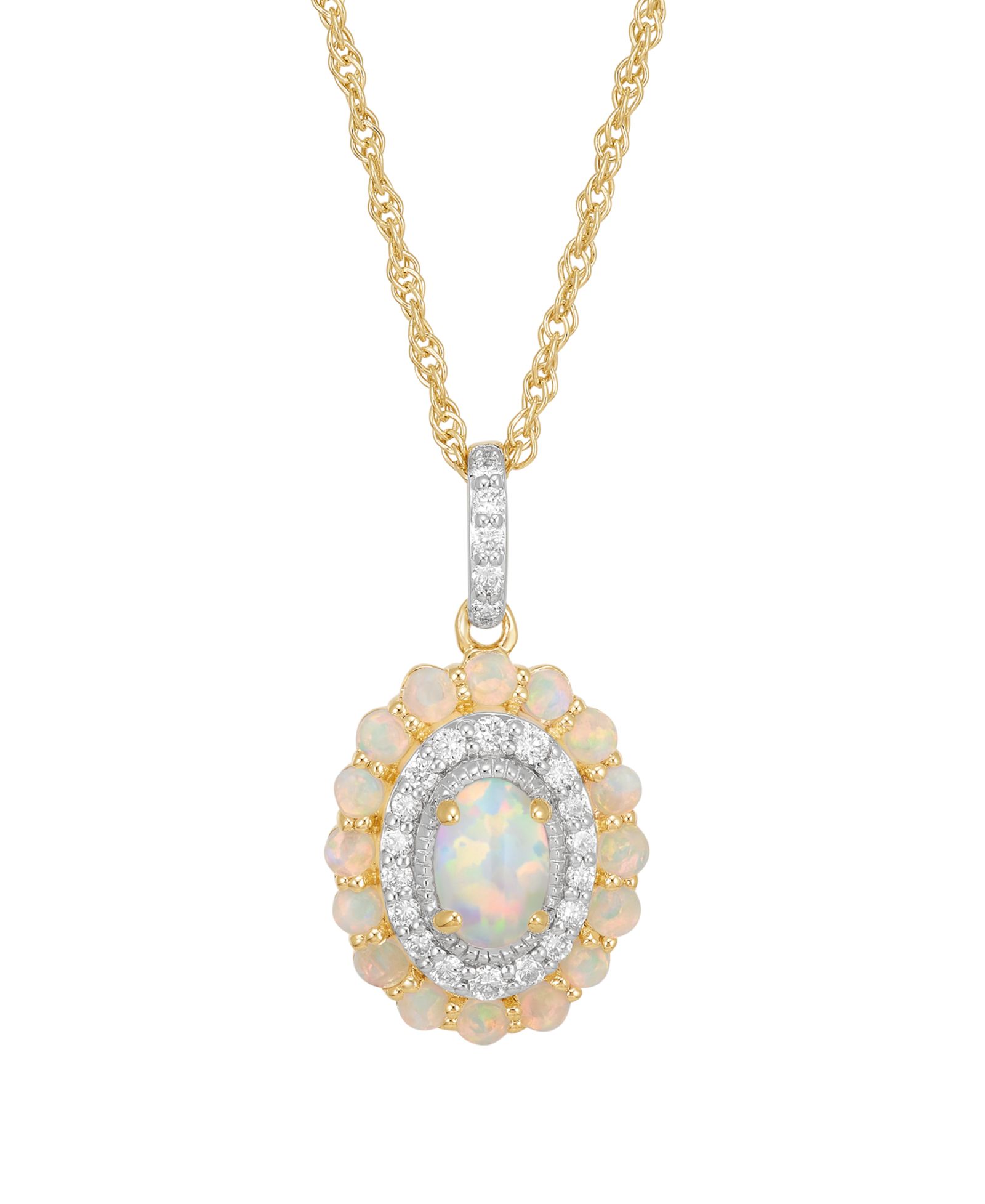 Macy's подвеска с выращенным опалом (7/12 ct. t.w.) и выращенным белым сапфиром (1/4 ct. t.w.) в золотом напылении на стерлинговом серебре 14k