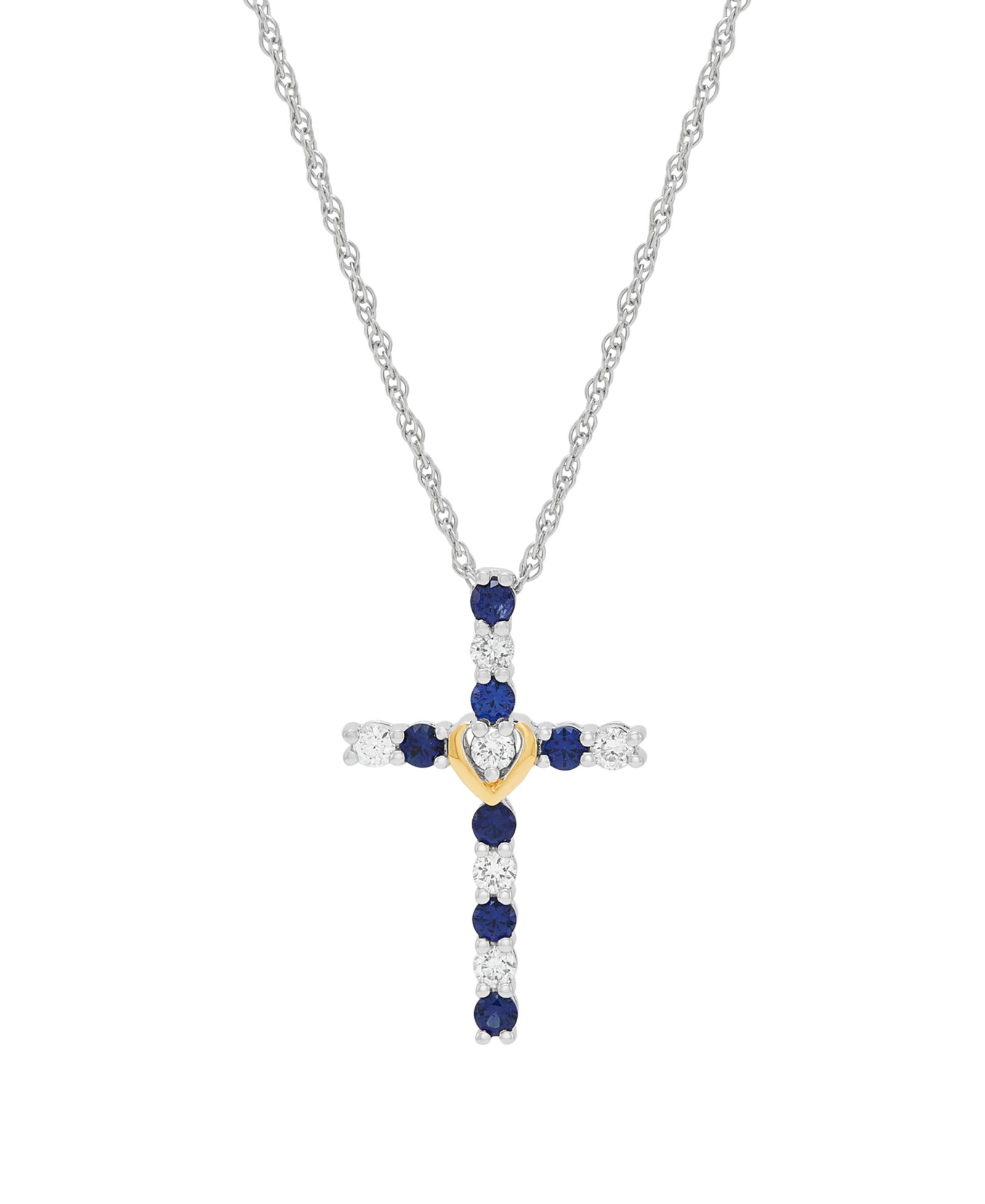 Подвеска-крест Macy's Lab Grown Sapphire (3/8 ct. t.w.) & Created White Sapphire (1/3 ct. t.w.) в золотом напылении на стерлинговом серебре