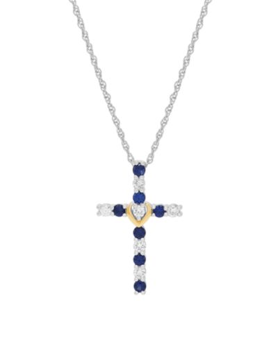 Подвеска-крест Macy's Lab Grown Sapphire (3/8 ct. t.w.) & Created White Sapphire (1/3 ct. t.w.) в золотом напылении на стерлинговом серебре