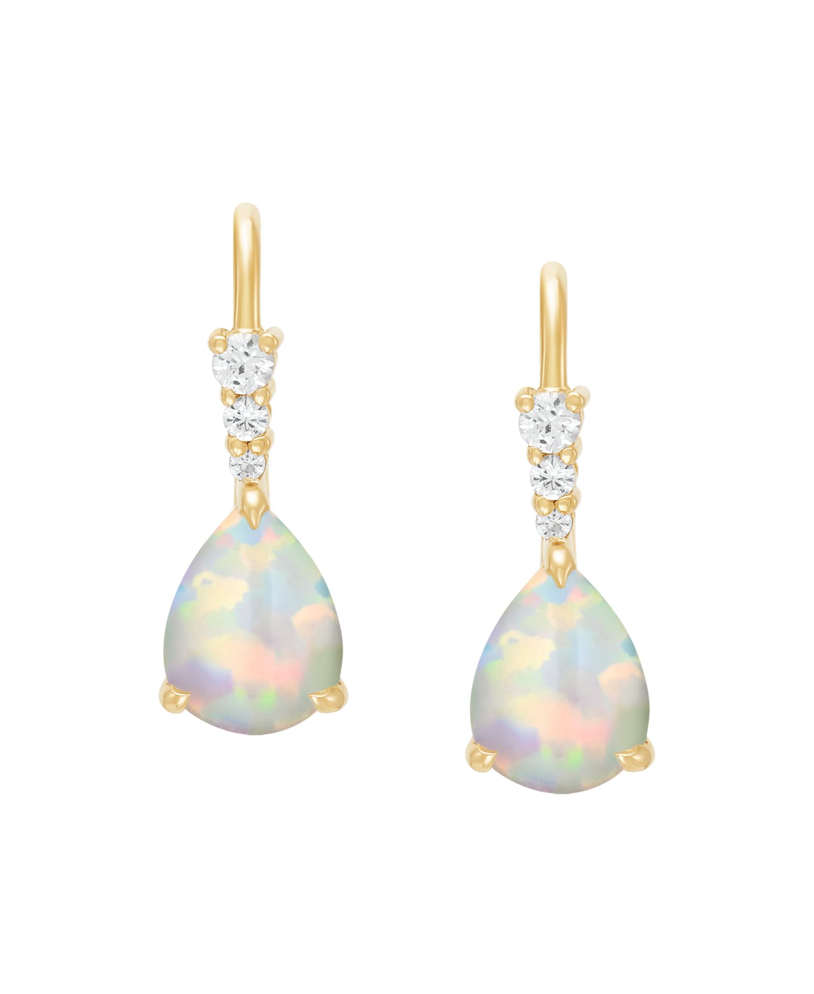 Macy's серьги с опалом лабораторного выращивания (9/10 карата суммарно) и белым сапфиром лабораторного выращивания (1/8 карата суммарно) в желтом золоте 14 карат с покрытием из стерлингового серебра