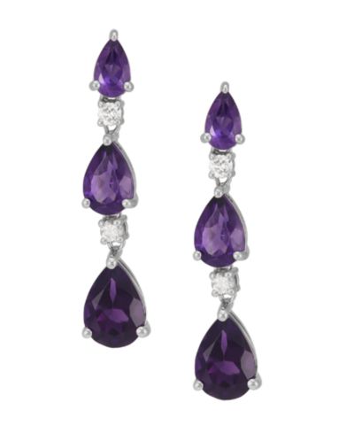 Macy's Amethyst (2-1/3 ct. t.w.) & Lab Grown White Sapphire (1/8 ct. t.w.) Drop Earrings in Sterling Silver