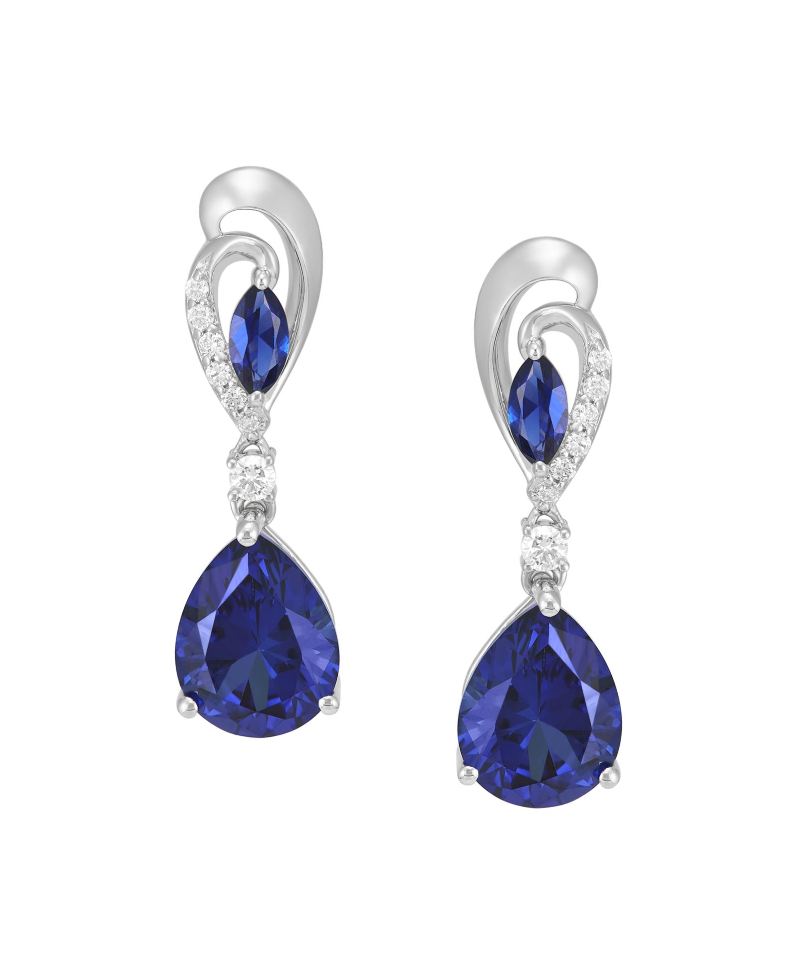 Macy's Lab Grown Sapphire (4-1/5 ct. t.w.) & Created White Sapphire (1/5 ct. t.w.) Drop Earrings in Sterling Silver
