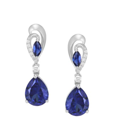 Серьги-подвески с выращенным сапфиром (4-1/5 ct. t.w.) и белым сапфиром (1/5 ct. t.w.) из стерлингового серебра