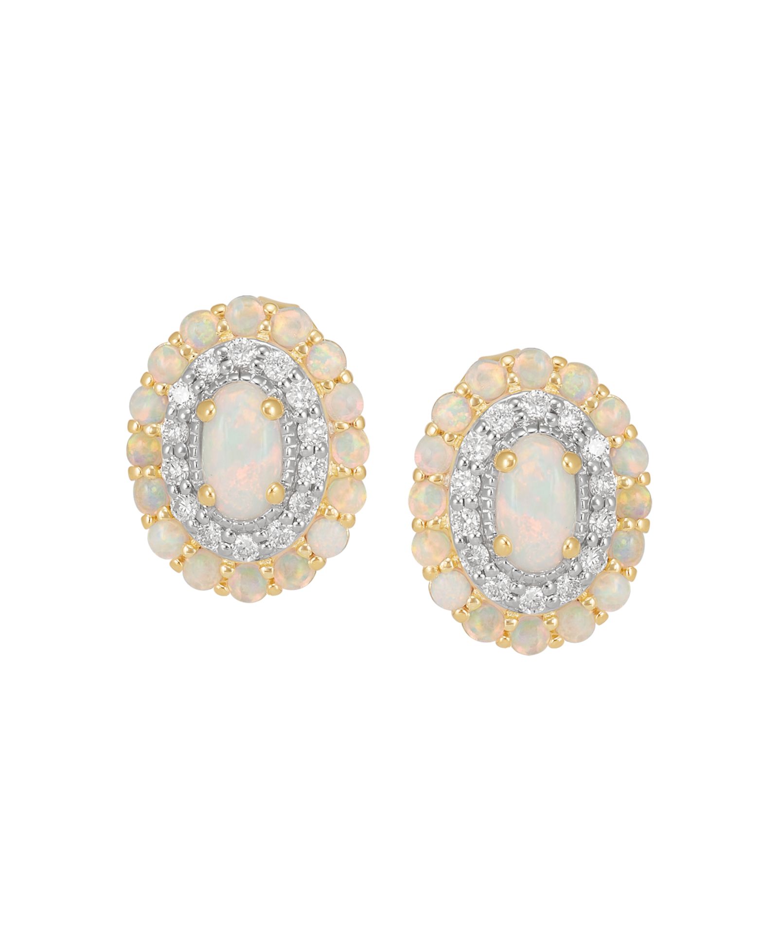 Macy's Lab Grown Opal (2/3 ct. t.w.) & Lab Grown White Sapphire (1/4 ct. t.w.) Stud Earrings in 14k Yellow Gold Plated Sterling Silver
