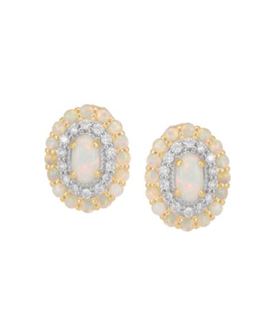 Серьги-гвоздики Macy's с выращенным опалом (2/3 ct. t.w.) и выращенным белым сапфиром (1/4 ct. t.w.) в позолоченном стерлинговом серебре 14k