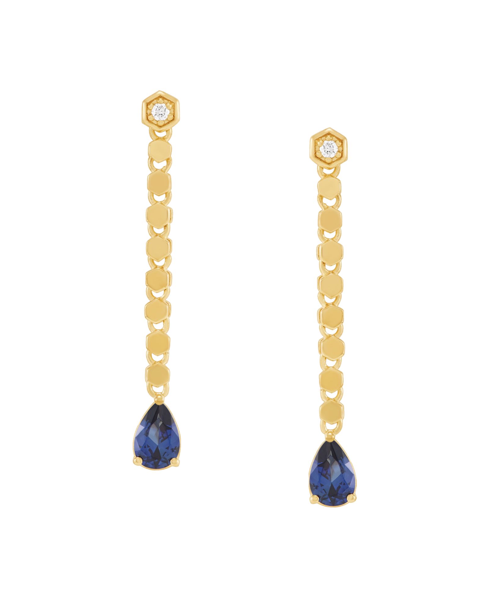Macy's Lab Grown Sapphire (9/10 ct. t.w.) & Lab Grown White Sapphire (1/20 ct. t.w.) Drop Earrings in 14k Yellow Gold-Plated Sterling Silver