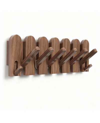YIGII Solid Walnut 8-Hook Wall Rack: Piano Keys Design, Space-Saving, Easy Install