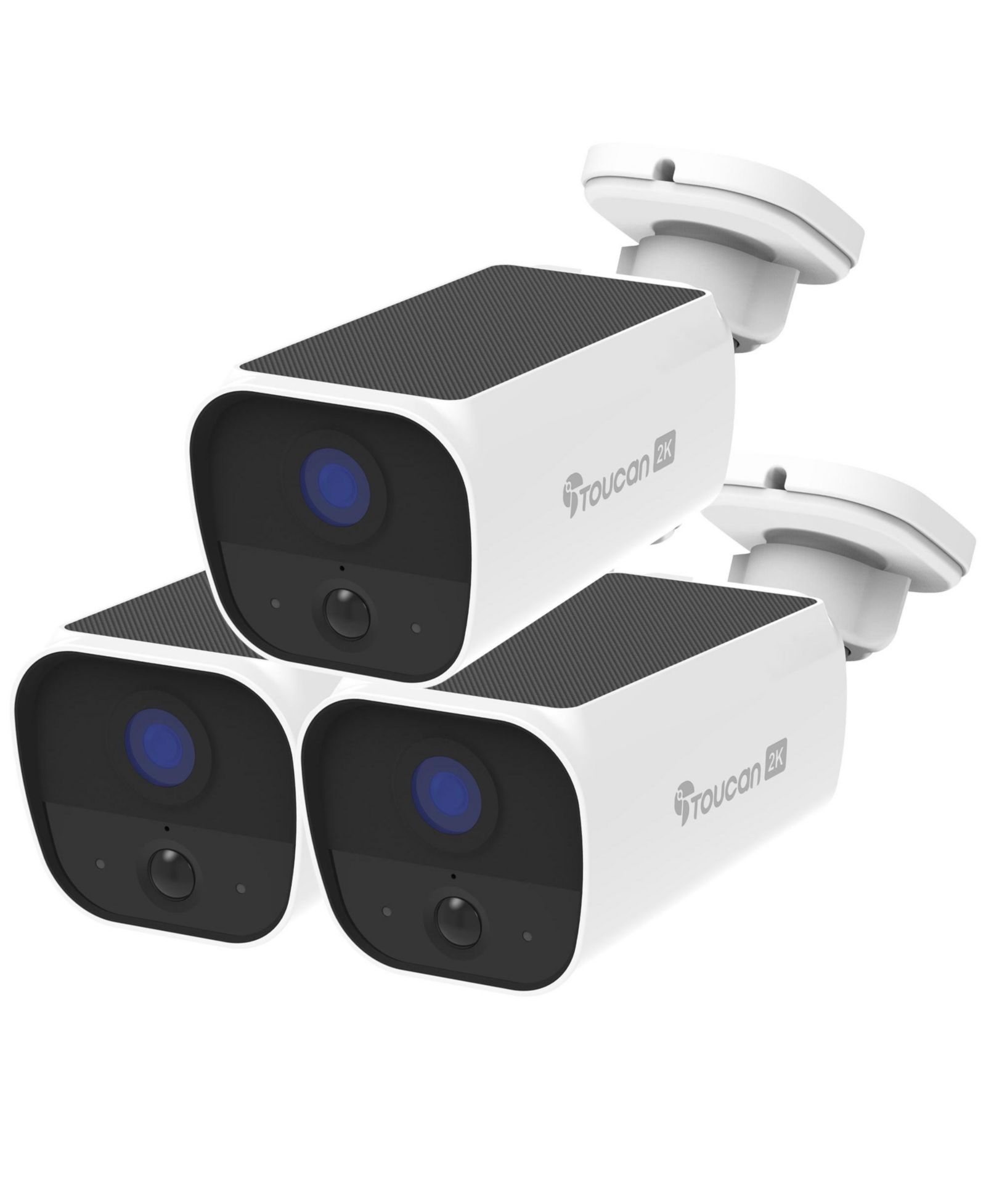 Toucan S5 Outdoor Solar-Powered Wireless 2K Security Camera, 3-Pack