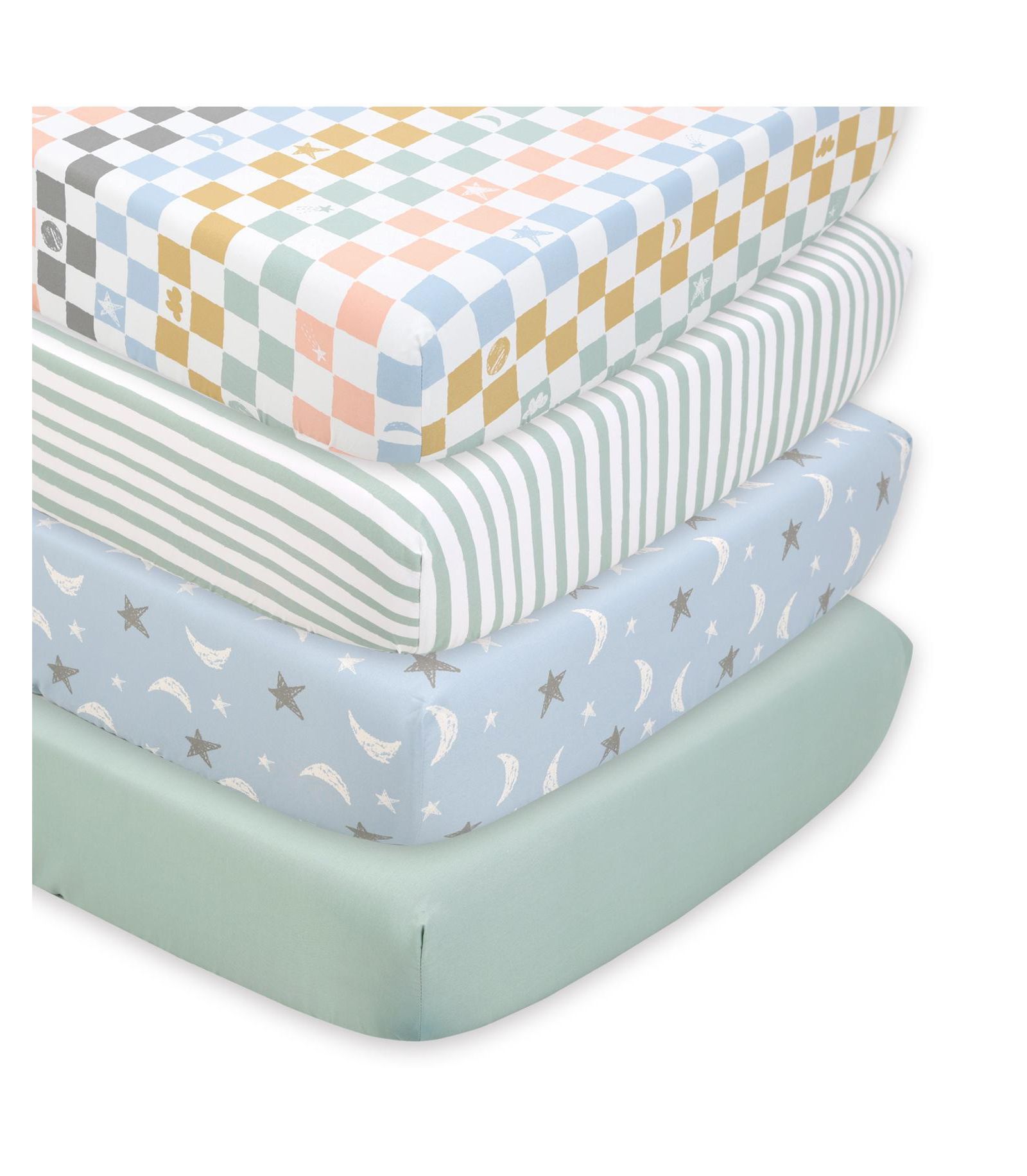 The Peanutshell Celestial Multi 4-Pack Fitted Crib Sheets