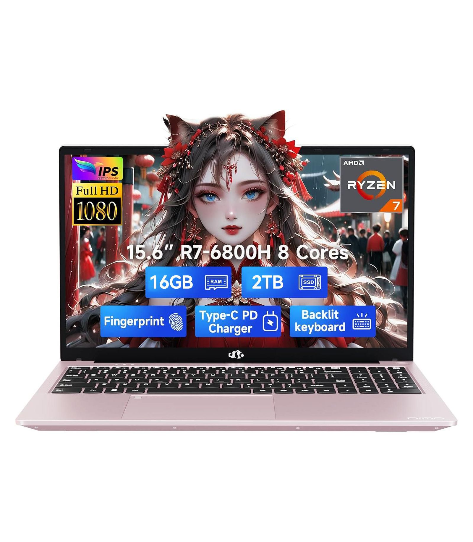 Nimo 15.6" IPS FHD игровой ноутбук 8 ядер AMD Ryzen 7 6800H 16GB DDR5 RAM 2TB SSD 4.7GHz сканер отпечатков пальцев 100W