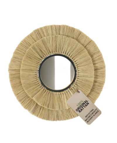 Круглое настенное зеркало Wicker Village из ротанга в стиле Boho