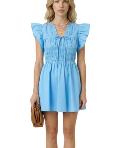 Женское мини-платье Modenaire Smocked Ruffle Sleeve с завязками спереди