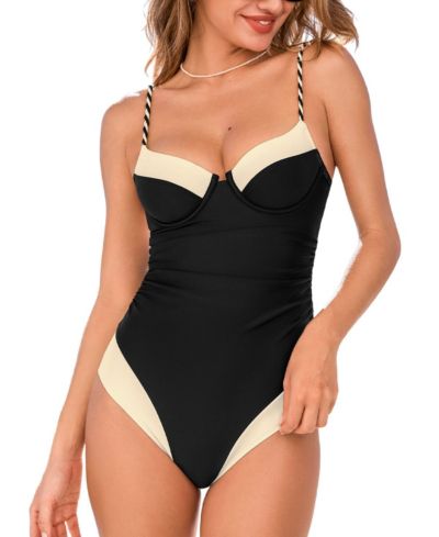 Women's Tropical Ruching Underwire One-Piece Swimsuit