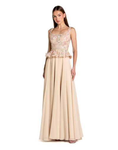 Женское вечернее платье Mac Duggal Embroidered Peplum Top With Chiffon Skirt Gown