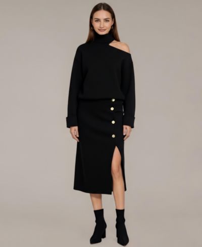 Женский комплект Modenaire Lottie Asymmetric Turtleneck Pullover и миди-юбка