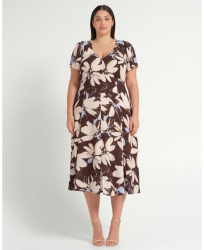ESTELLE Plus Size Caroline Floral Empire Waist Midi Dress