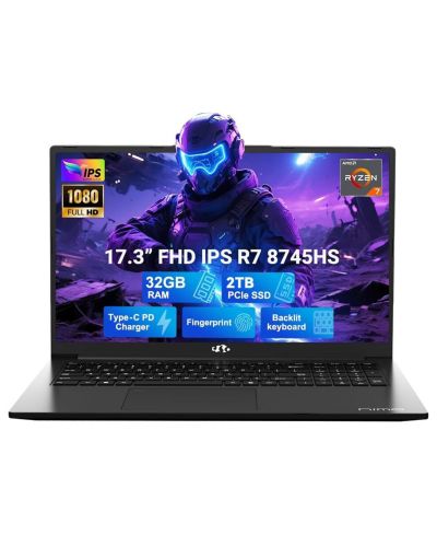 Игровой ноутбук NIMO 17.3" IPS FHD, AMD Ryzen 7 8745HS 32GB RAM 2TB SSD 4.9GHz Radeon 780M Graphics 100W USB-C 4.0