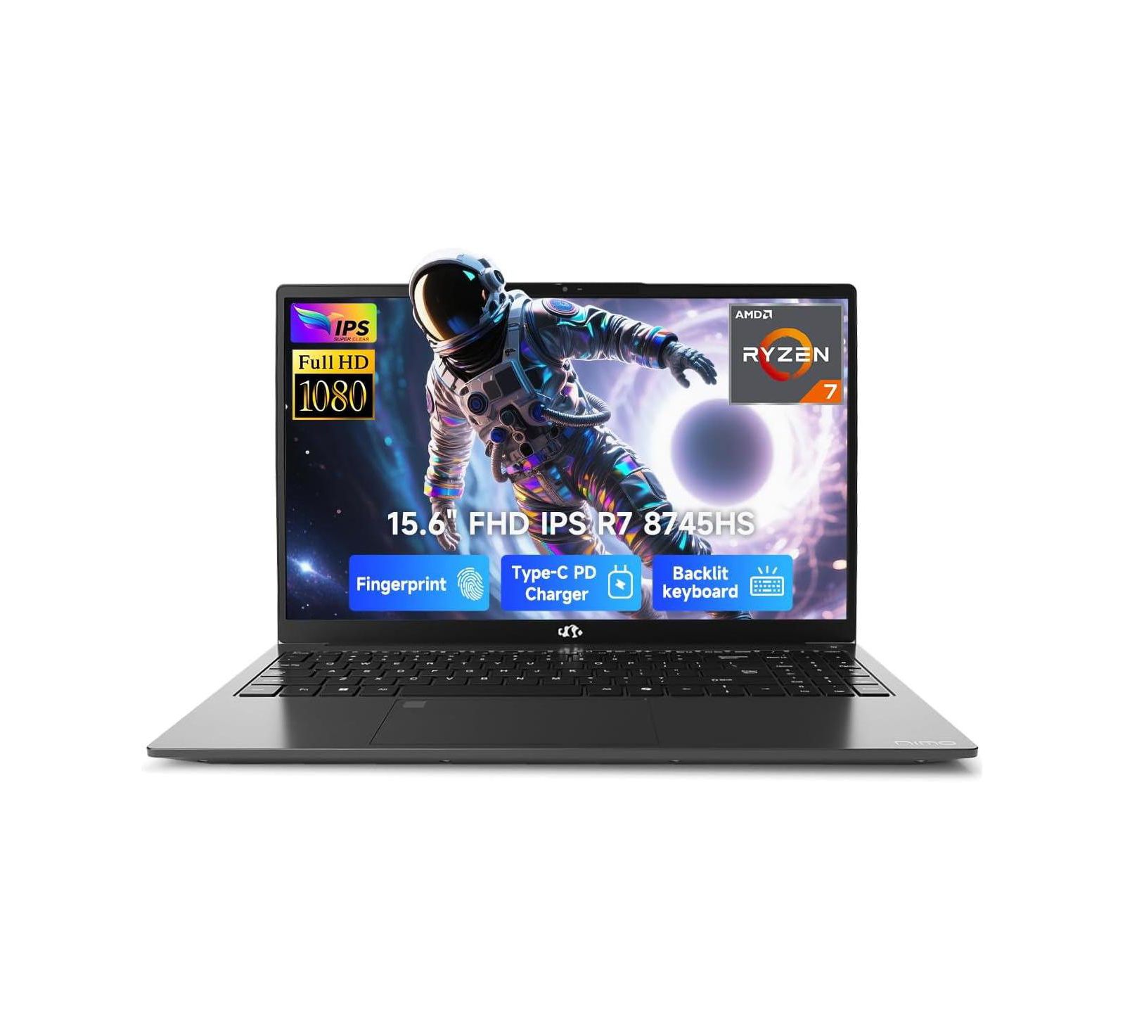 Игровой ноутбук NIMO 15.6" IPS FHD, AMD Ryzen 7 8745HS, 32GB RAM, 1TB SSD, 4.9GHz, Radeon 780M, 100W USB-C 4.0