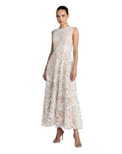 Mac Duggal Women's Floral Embroidered High Neck Midi Dress