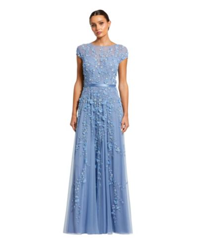 Платье Mac Duggal Petite Floral с отделкой и коротким рукавом