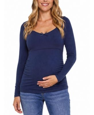 Motherhood Maternity Women's Motherhood Sweetheart Side-Ruched Long Sleeve Tee - Motherhood