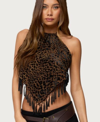 Edikted Women's Printed Backless Tassel Handkerchief Top