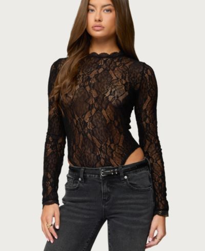Edikted Women's Rosalinda Sheer Lace Bodysuit