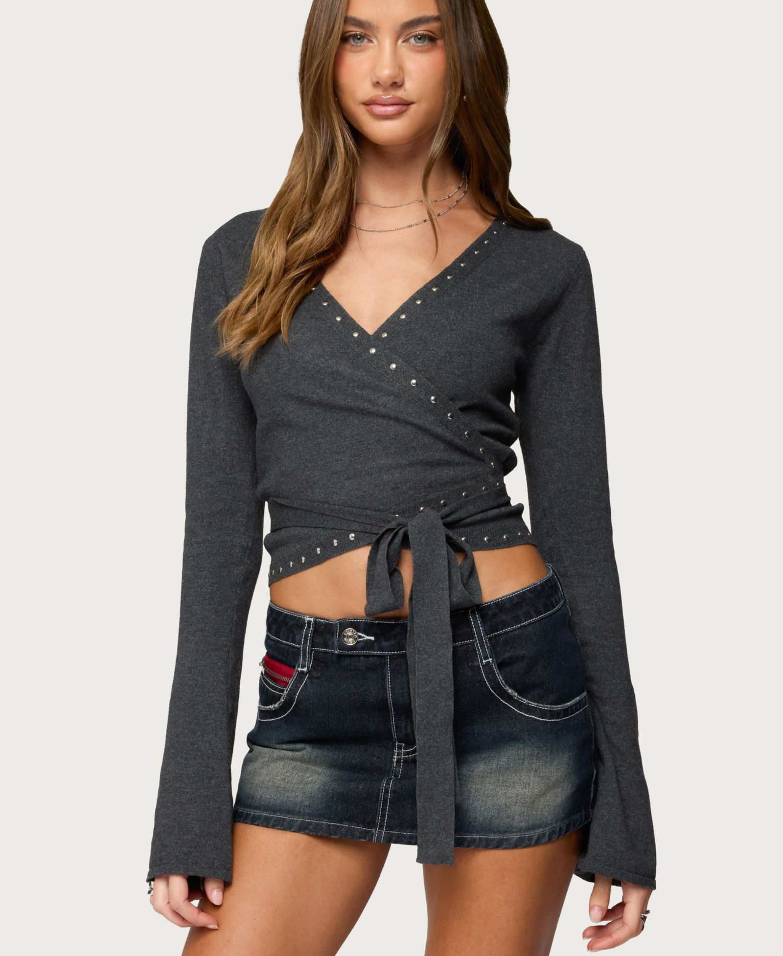 Edikted Women's Roccia Studded Knit Wrap Top