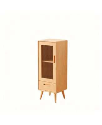 YIGII Solid Wood Cabinet with Glass Doors & Drawers for Living Room
