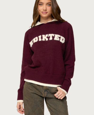 Женское трикотажное худи Edikted Varsity Contrast Layered Knit Hoodie