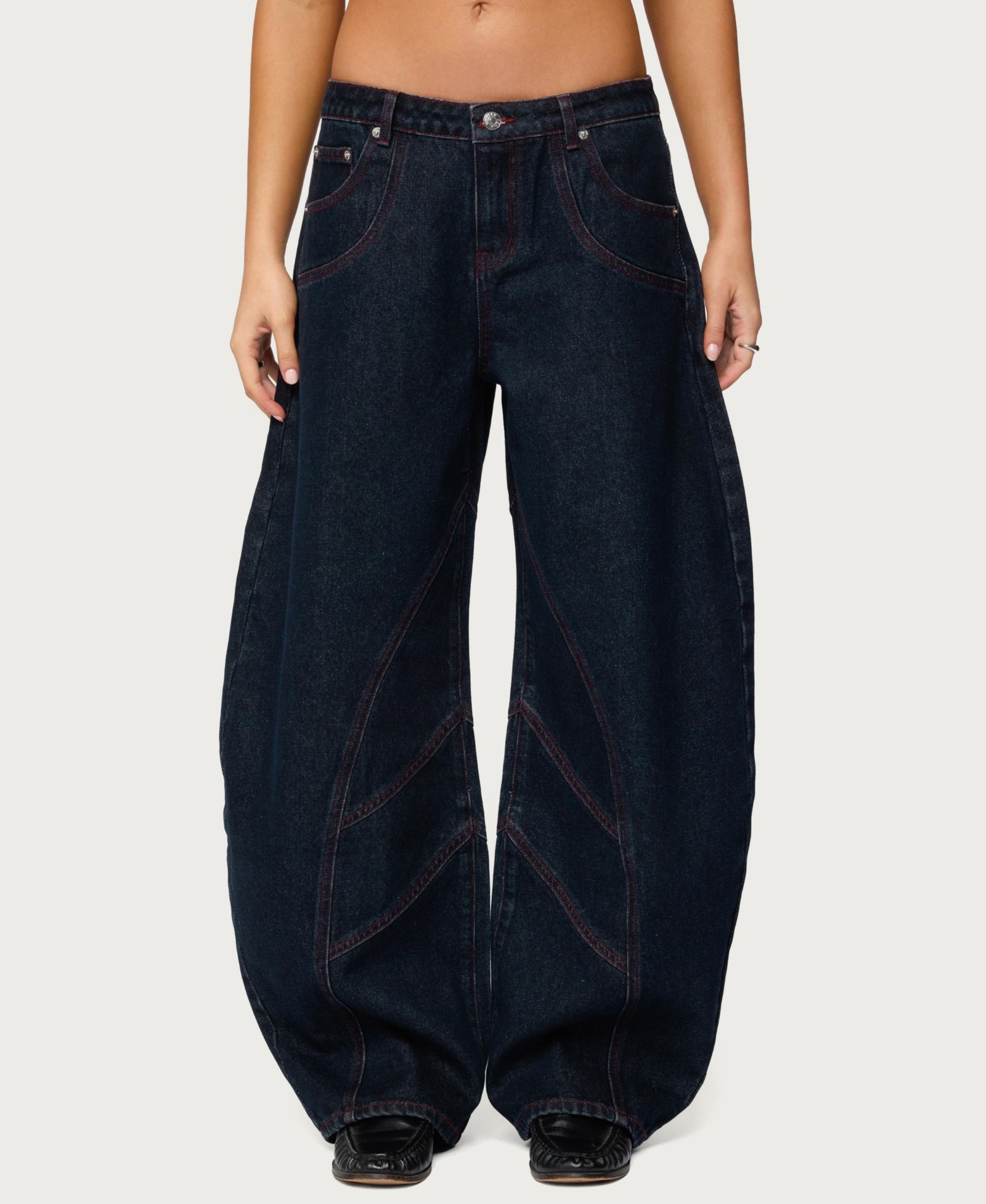 Edikted Women's Double Pocket Low Rise Barrel Leg Jeans